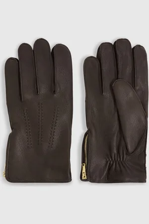 Reiss Leather Zip-side Gloves, S