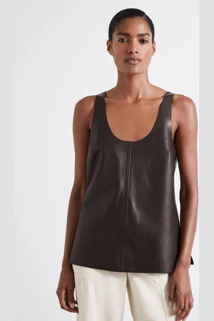 Reiss Aliza Scoop Neck Top Leather Plain, Size: 6