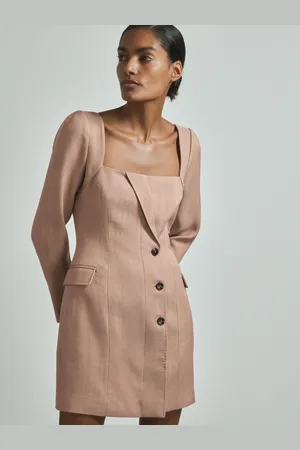 ATELIER Lucinda Pink Tailored Mini Dress, 14, Camel & beige