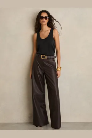 Reiss Leather Wide Leg Trousers, 4R