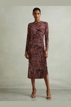 Reiss Printed Ruched Midi Dress, 4