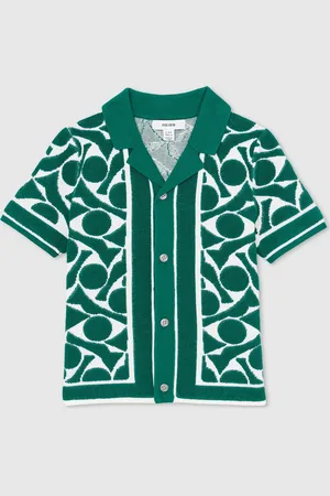 Reiss Green & white 13-14 yrs Abstract-pattern Towelling Shirt