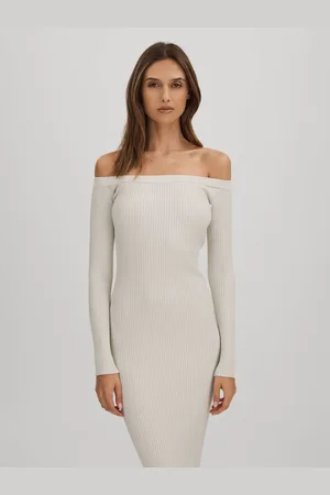 GOOD AMERICAN Ribbed Off The Shoulder Maxi Dress, XS