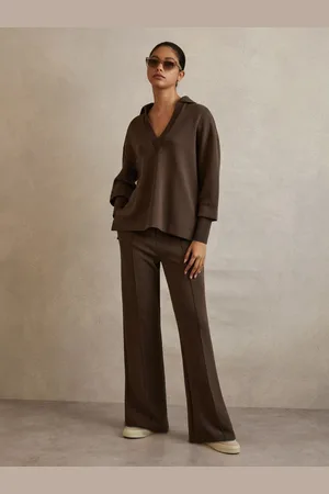 Reiss Bernie Chocolate Wide Leg Joggers, S