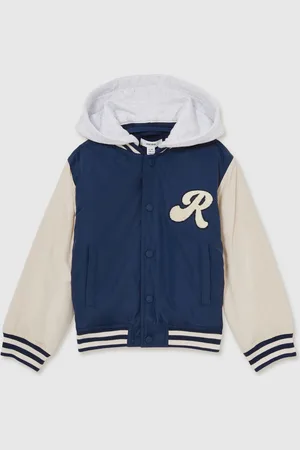 Reiss Airforce Blue & off White 13-14 yrs Logo Patch Hooded Varsity Jacket