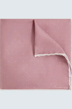 Reiss Liam Pink Polka Dot Silk Pocket Square, 32x32cm, Pink & cream