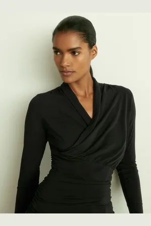 Reiss Mesh Wrap-neck Ruched Top, XS