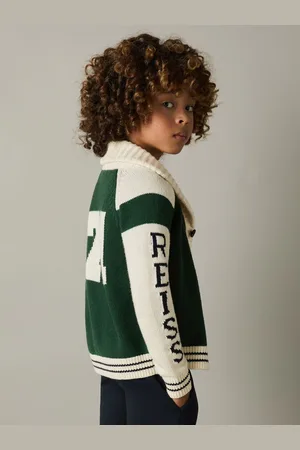 Reiss Huston Cardigan Knitted, Green & offwhite Size: K05