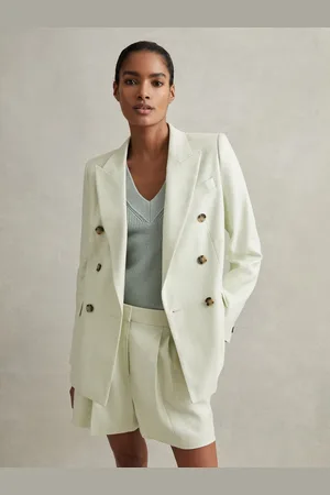 Reiss Double Breasted Linen Blend Suit Blazer, 10