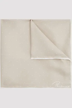 Reiss Liam Stone Polka Dot Silk Pocket Square, 32x32cm