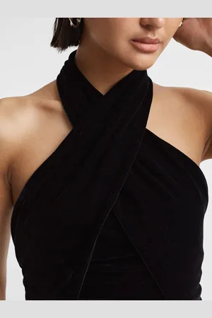 Reiss Velvet Halter Neck Cropped Top, 14
