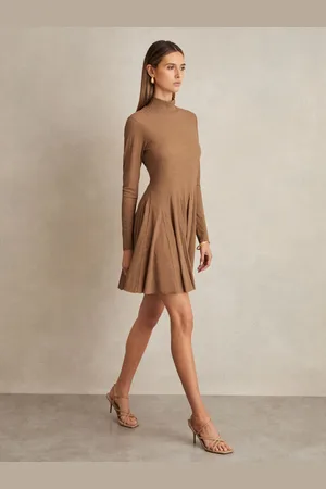 Reiss Jersey Ribbed Flared Mini Dress, 4