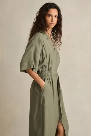 Reiss Shirred-waist Midi Shirt Dress, 10