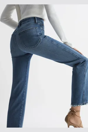 GOOD AMERICAN Distressed Straight Leg Jeans, Mid , Size: 41