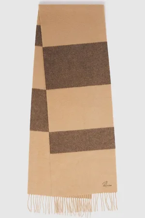 Reiss Camel & brown Wool and Cashmere Striped Scarf