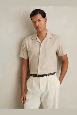 Reiss Herringbone Twill Cuban Collar Short Sleeve Shirt, XS