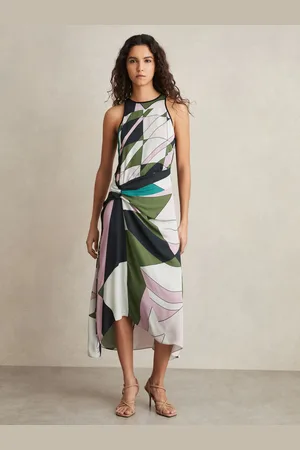 Reiss Geometric-print Gathered Midi Dress, 4