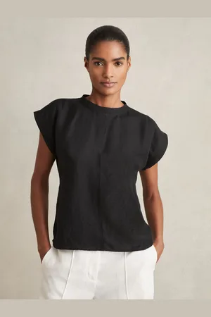 Reiss Linen-blend Cap-sleeve T-shirt, 4
