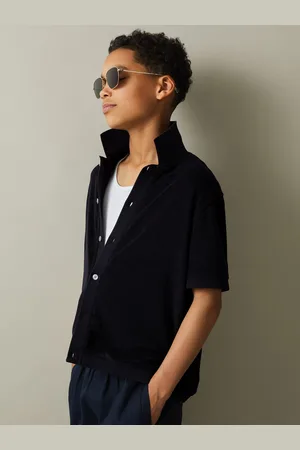 Reiss Eden Cuban Collar Shirt Cotton Ribbed, Size: 9