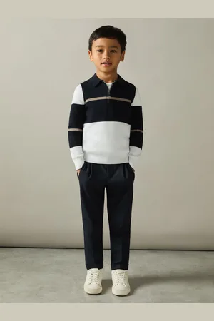 Reiss Tokyo & white & camel 9-13 yrs Colour-block Half-zip Polo Shirt, 112