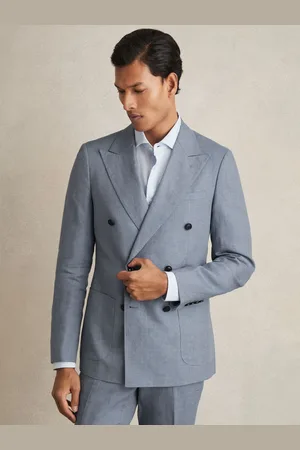 Reiss Warner Slim-fit Linen Double-breasted Suit Blazer, 36R