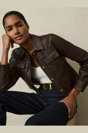 Reiss Leather Trucker Jacket, 12