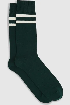 Reiss Forest Green & ecru Striped Socks With Wool And Cashmere, M & L