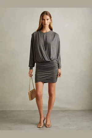 Reiss Jersey Ruched Blouson Sleeve Mini Dress, 4
