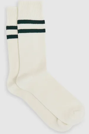 Reiss Ecru & forest Green Striped Socks With Wool And Cashmere, M & L