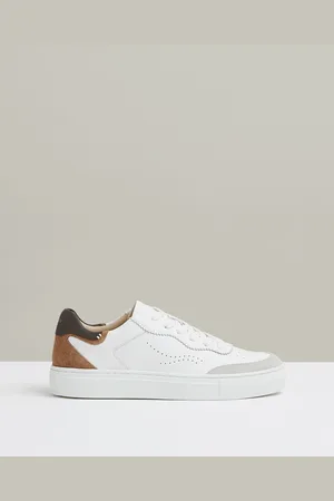 Reiss Chocolate & white Leather Contrast Detail Trainers, X11