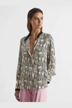 Reiss Cream & black Swirl Print Shirt Blouse, 4