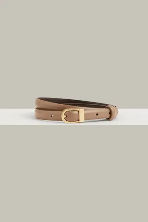 Reiss Leather Curved-buckle Skinny Belt, XS