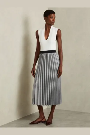 Reiss Checked Pleated Midi Skirt, 6