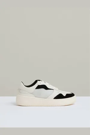 Reiss Black & white Leather And Mesh Platform Trainers, 3