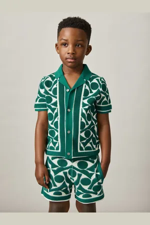 Reiss Green & white 9-13 yrs Abstract-pattern Towelling Shirt, Q04