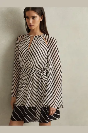 Reiss Black & neutral Striped Cut-out Mini Dress, 6