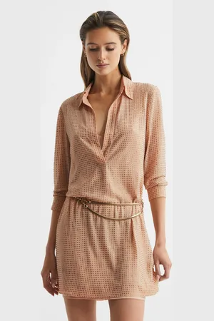 Reiss Austin Embellished Mini Shirt Dress - Checked, Size: 4