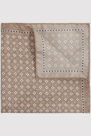 Reiss Pulcino Oatmeal Reversible Silk Pocket Square, 32x32cm