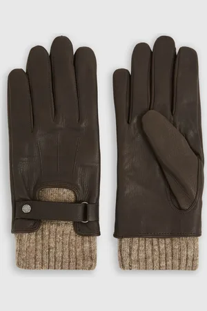 Reiss Sanford Gloves Leather Ribbed, Size: S
