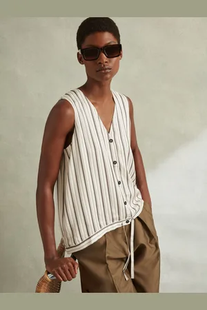 Reiss Francie Waistcoat Striped, Cream & grey Size: 4