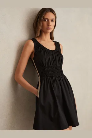 Reiss Cotton Craft-stitch Shirred Mini Dress, 10