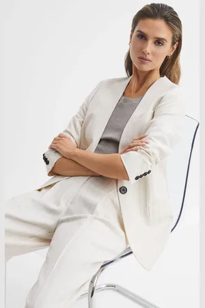 Reiss Collarless Pinstripe Blazer, 4