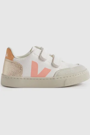 Veja Small V-12 Velcro Trainers, White & orange, 8