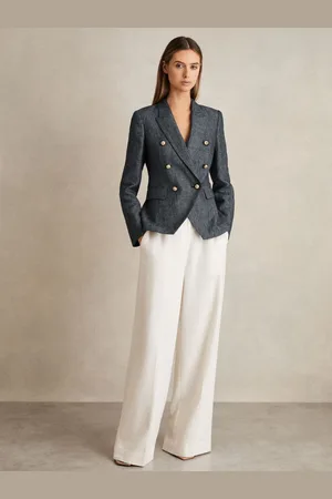 Reiss Petite Linen-cotton Double-breasted Blazer, 10
