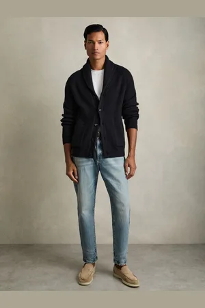 Reiss Ribbed Shawl-collar Cardigan With Cotton and Wool, XS