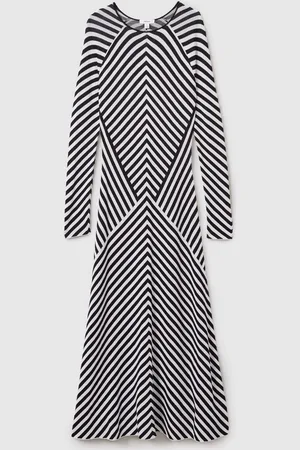 Reiss Kali Knitted Striped Midi Dress, XS, Black & cream