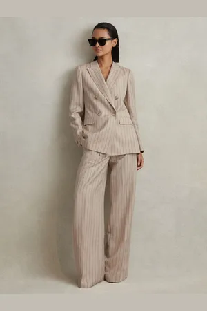 Reiss Wool Blend Striped Double Breasted Blazer, 14