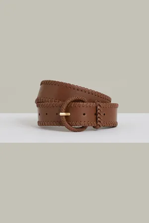 Reiss Leather Whipstitch Belt, S