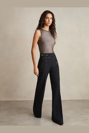 Reiss Petite Button-detail Wide-leg Trousers, 4