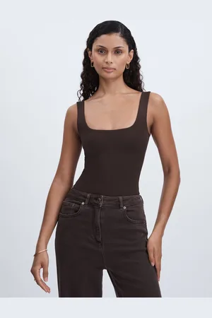 GOOD AMERICAN Scuba Modern Body Bodysuit Knitted, Black & brown Size: 12